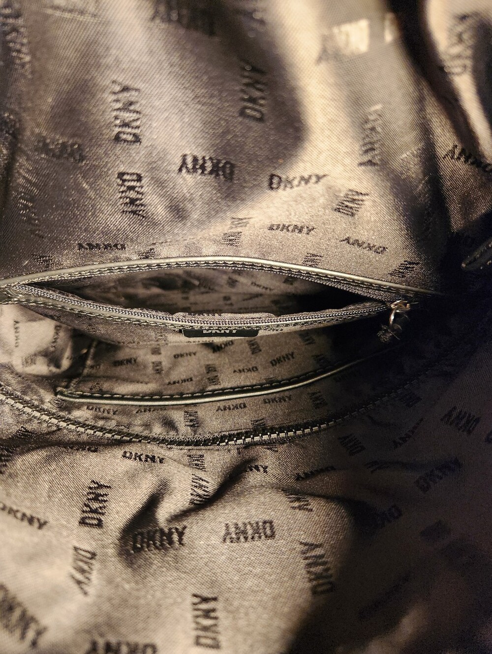 DKNY Tilly Foldover Backpack Black Faux Leather Debossed Logo Medium EUC - Picture 12 of 16